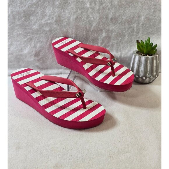 Coach Loralyn Wedge‎ Flip Flop Sandals Striped Pop Pink White Size 7 B - Picture 2 of 10